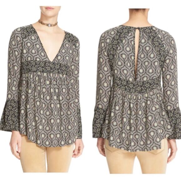 FREE PEOPLE TUNIC ROLLING HILLS BELL SLEEVE - Picture 2 of 12